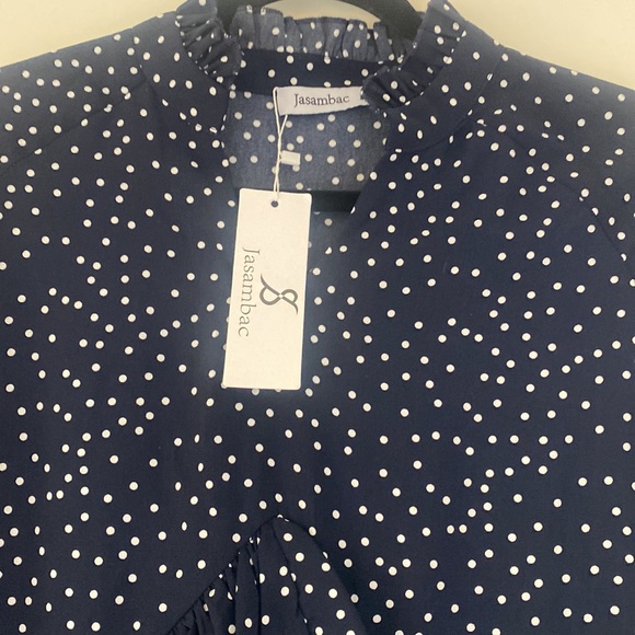 Jasambac polka dot blue & white dress size S - Picture 2 of 9